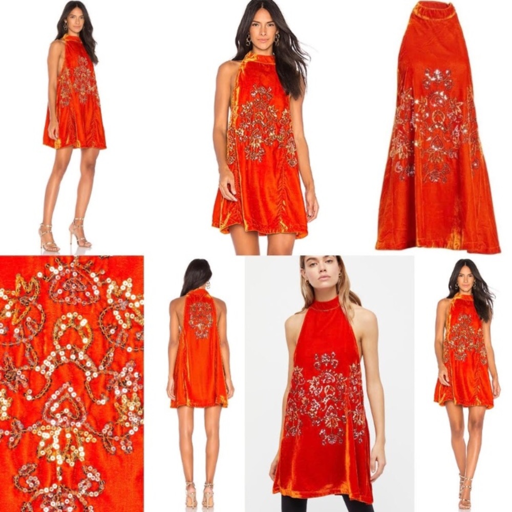 NWT Free People Beaded Boho Sunset Velvet Dress
